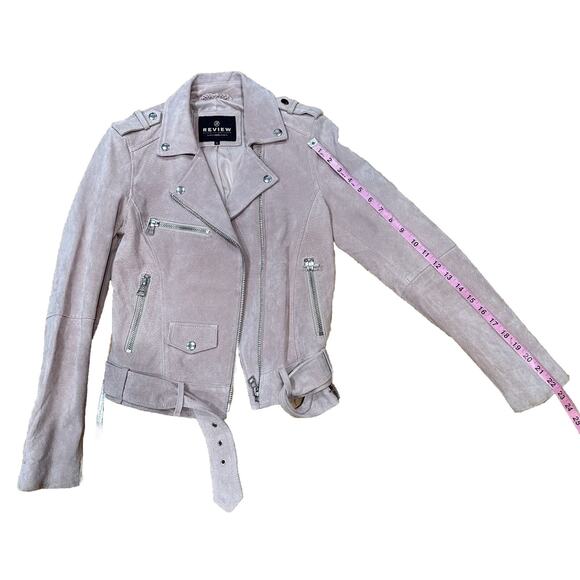 REVIEW Jacket Women’s Small 100% Leather Pink Belted Velour Motorcycle Jacket - Picture 5 of 9